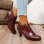 Bottes Basses Femme à Talon, Similicuir, Breloque Cœur – coloris bordeaux