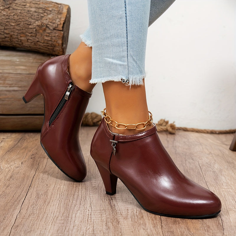 Bottes Basses Femme à Talon, Similicuir, Breloque Cœur – coloris bordeaux