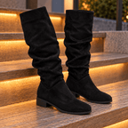 Bottes Hautes Femme Aspect Daim, Tige Froncée, Talon Bas, vue 6