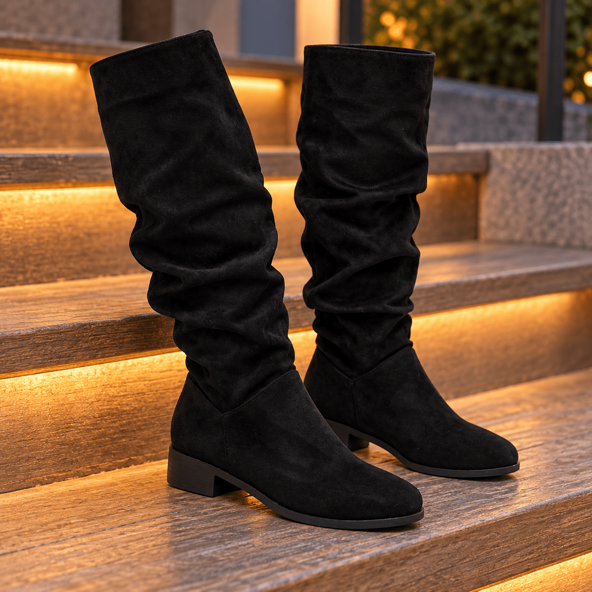 Bottes Hautes Femme Aspect Daim, Tige Froncée, Talon Bas, vue 6