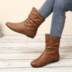 Bottes Plates Femme Similicuir, Tige Froncée
