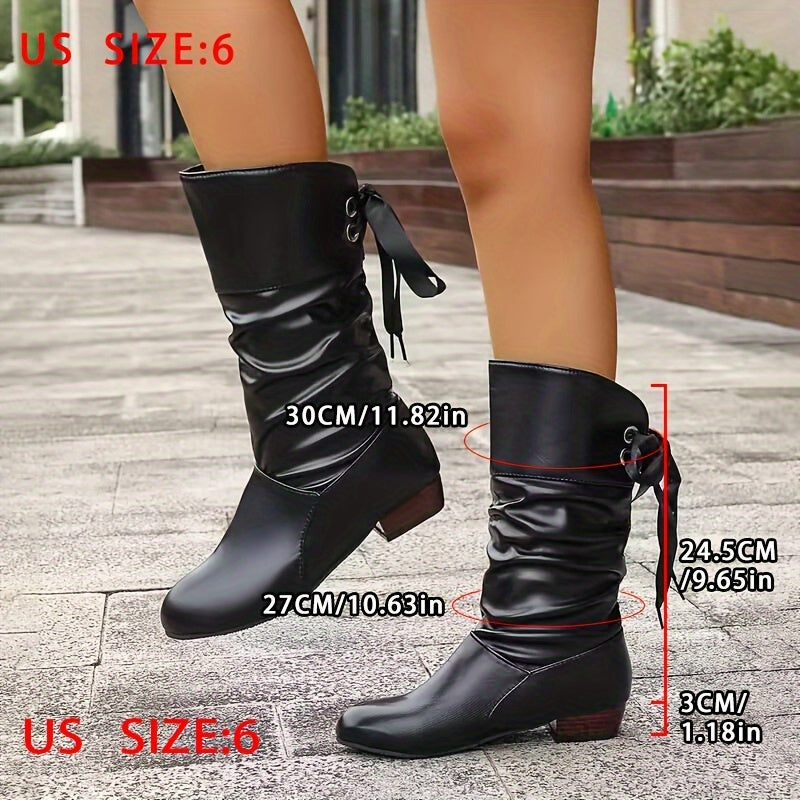 Bottes Mi-Mollet Femme, Ruban Décoratif, vue 2
