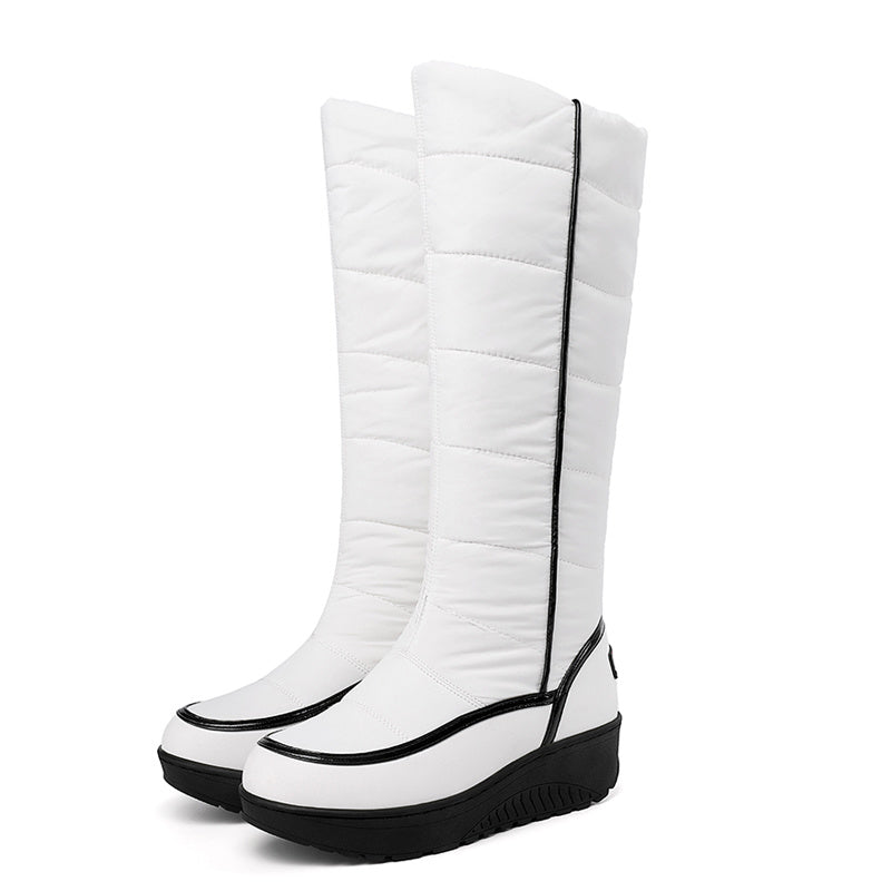 Bottes Femme Matelassées Similicuir, Montante – coloris blanc