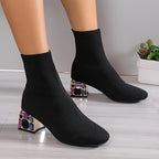 Bottes Chaussettes Femme en Maille, Talon Bloc Fantaisie, vue 2