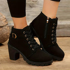 Bottines Femme Lacets et Zip, Talon Haut – coloris noir