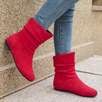 Bottines Femme Mi-Hautes, Talon Plat – coloris rouge
