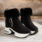 Bottines Plateforme Effet Daim, Col Fausse Fourrure – coloris noir
