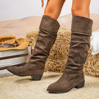 Bottes Hautes Femme Froncées, Aspect Daim, Revers, 5 Coloris – coloris taupe foncé