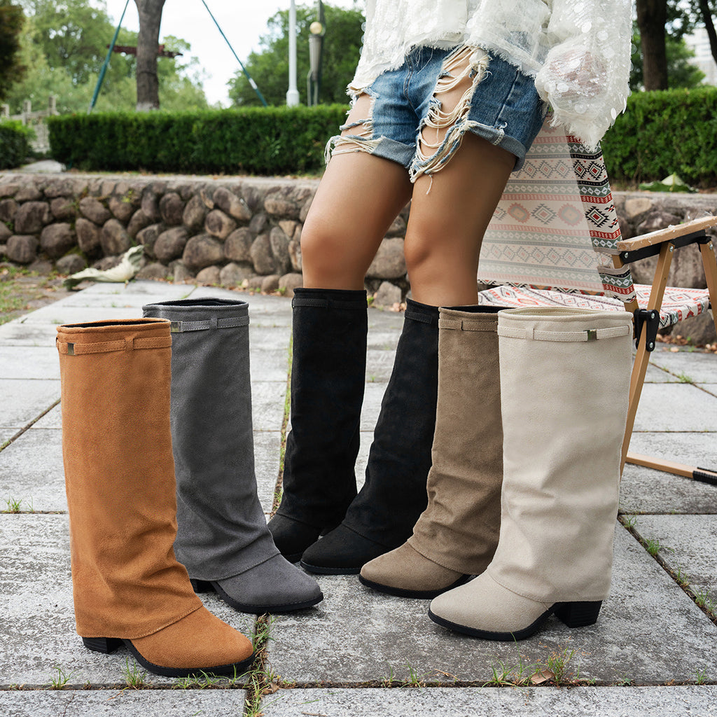 Bottes à Revers Femme Aspect Daim, Sangle à Boucle, vue 4