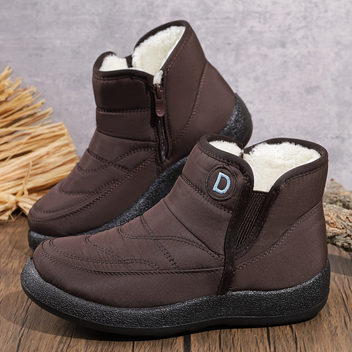 Bottines de Neige Femme Courtes, Zip, Jusqu'au 43 – coloris marron foncé