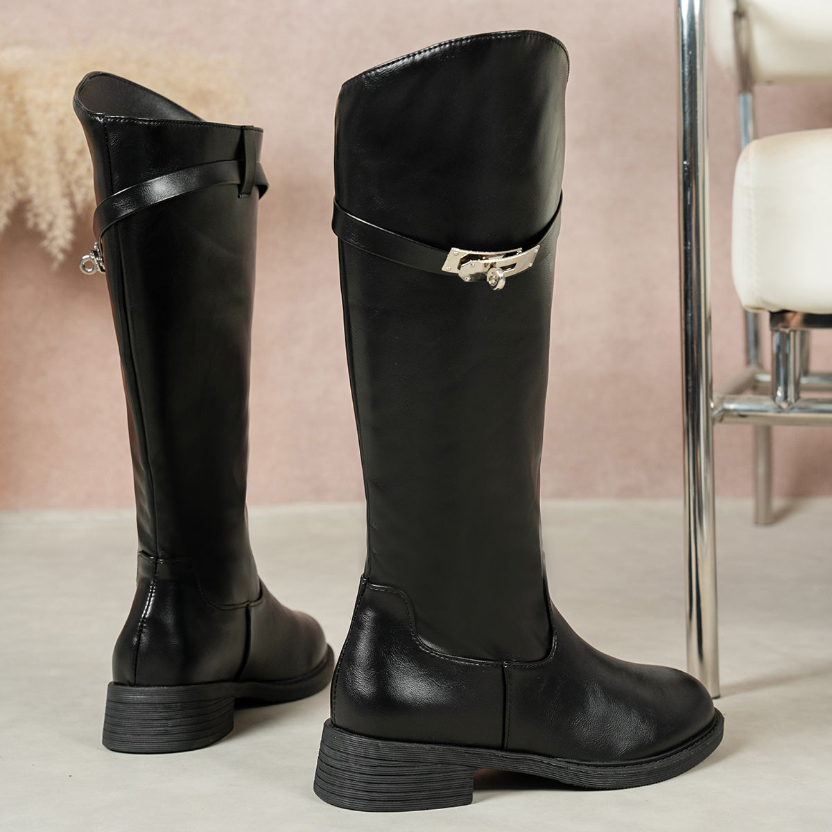 Bottes Cavalières Femme Mollet Large, Similicuir, Fermoir, vue 3