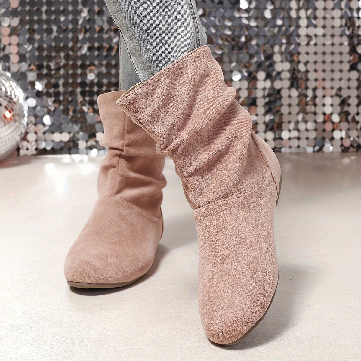 Bottines Femme Mi-Hautes, Talon Plat – coloris rose, vue 2