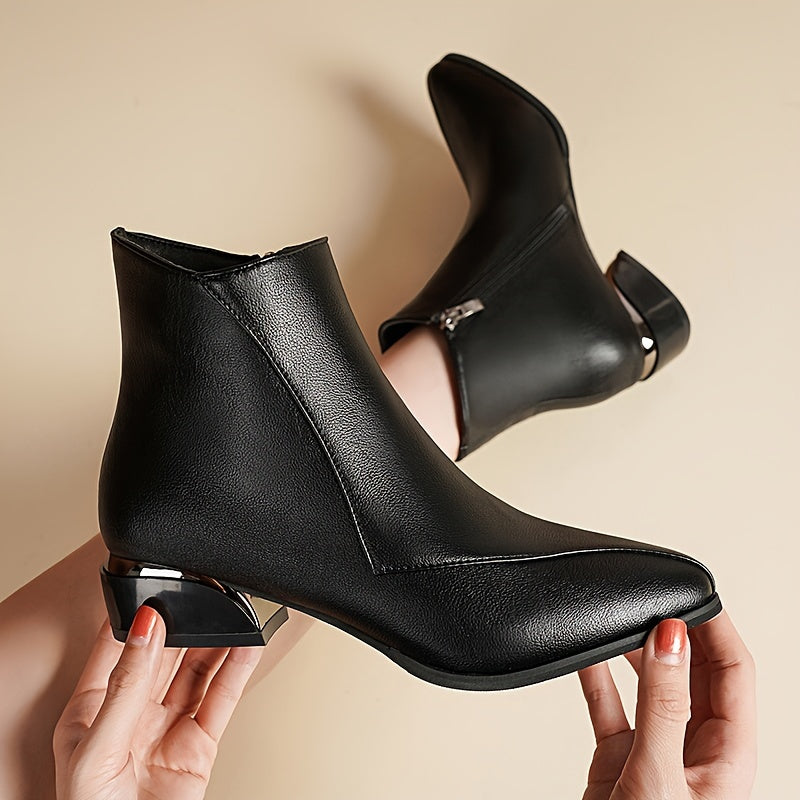 Bottines Femme Chic, Talon Métallisé – coloris noir