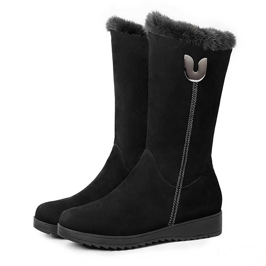 Bottes Fourrées Femme Mi-Mollet, Aspect Daim, Zip