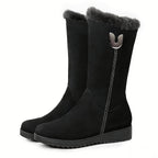 Bottes Fourrées Femme Mi-Mollet, Aspect Daim, Zip