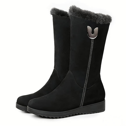 Bottes Fourrées Femme Mi-Mollet, Aspect Daim, Zip