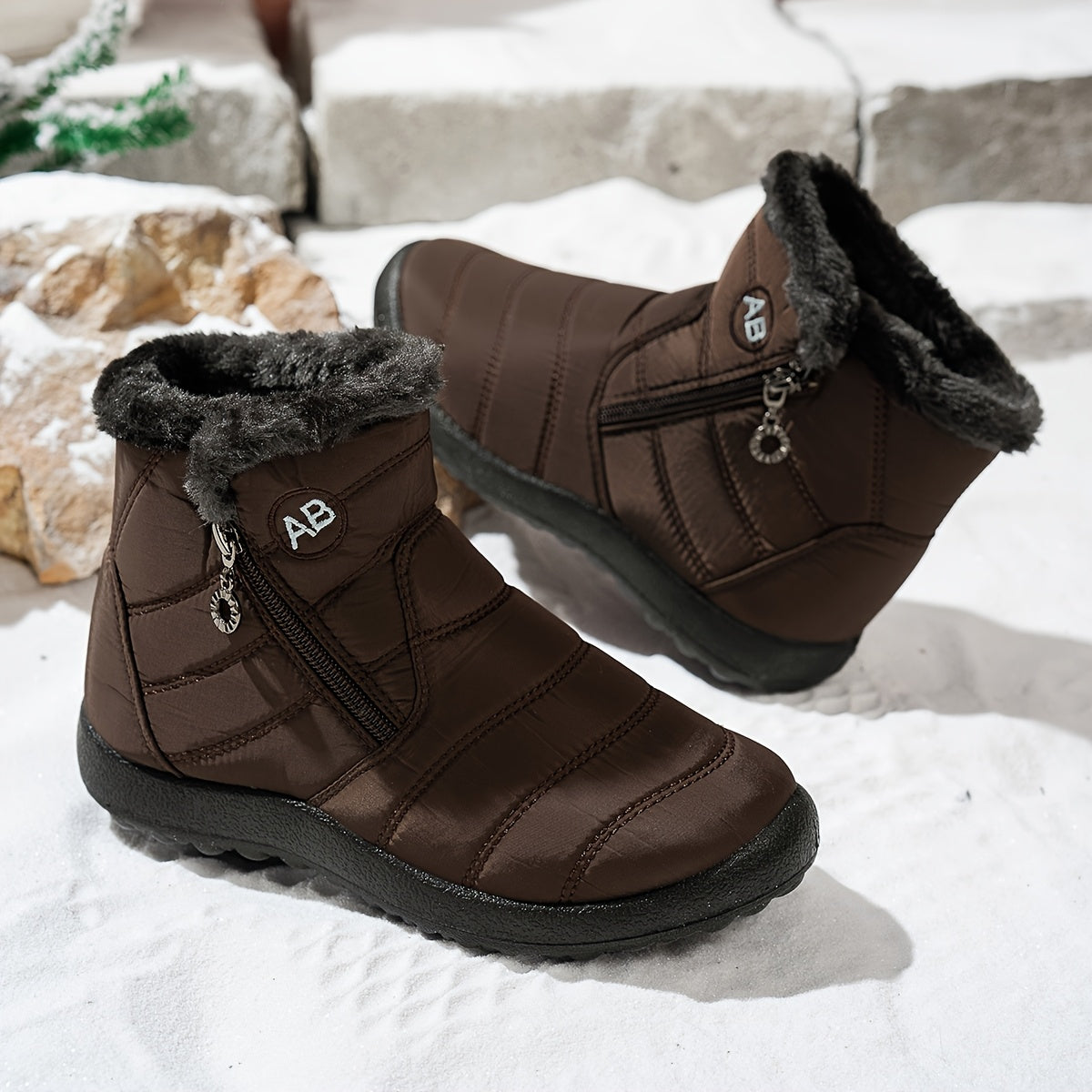 Bottes de Neige Femme Zippées, Doublure Flanelle, 4 Coloris – coloris café