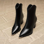 Bottines Femme Bout Pointu Métal, Talon Bloc, Doublure au Choix – coloris noir, doublure simple, vue 2