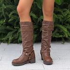 Bottes Motardes Femme Hautes, Similicuir Vieilli, Anneau, vue 11
