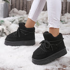 Bottines Fourrées Femme Plateforme, Peluche, Lacets Noués – coloris noir