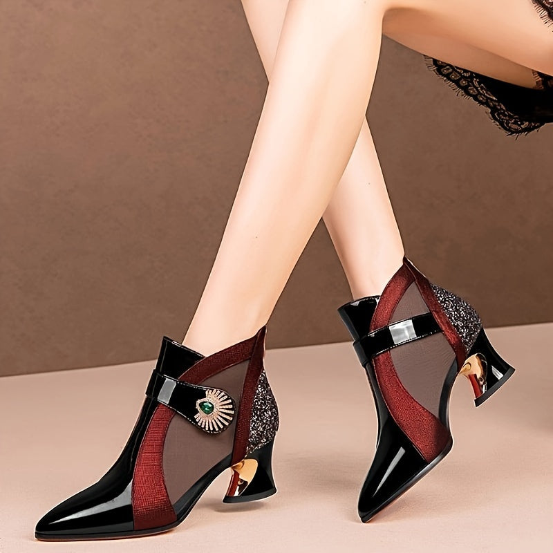 Bottines Femme Talon Haut en Résille, Bout Pointu