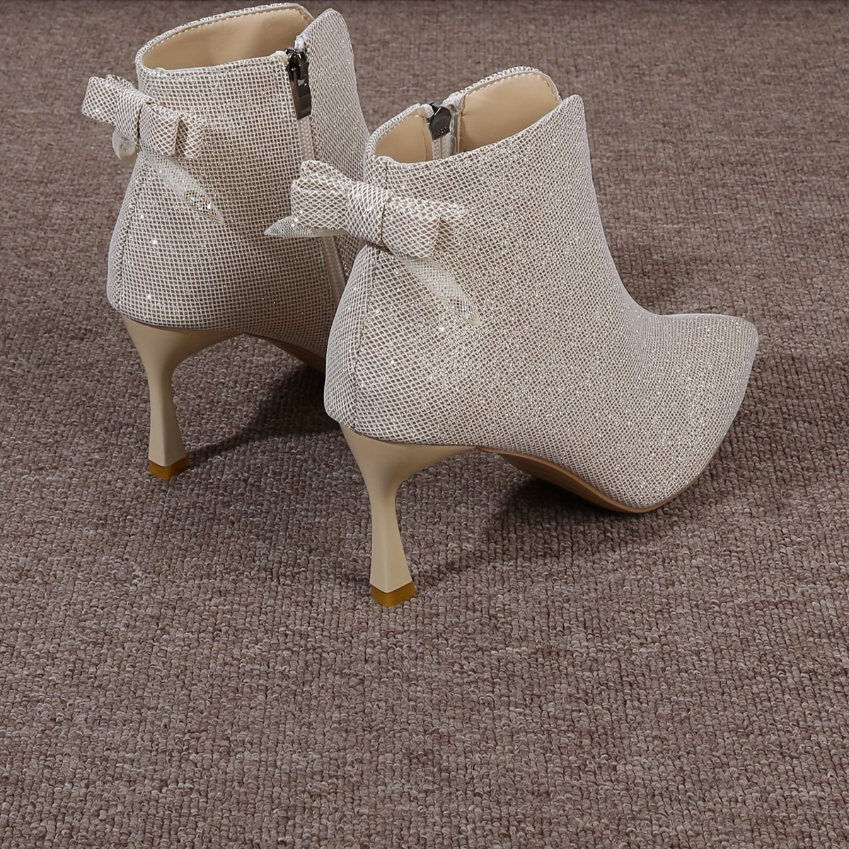 Bottines Pailletées Femme en Tissu, Talon Aiguille, Nœud, vue 3