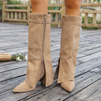 Bottes à Revers Femme Similicuir, Fermoir Doré, Bout Pointu, vue 4