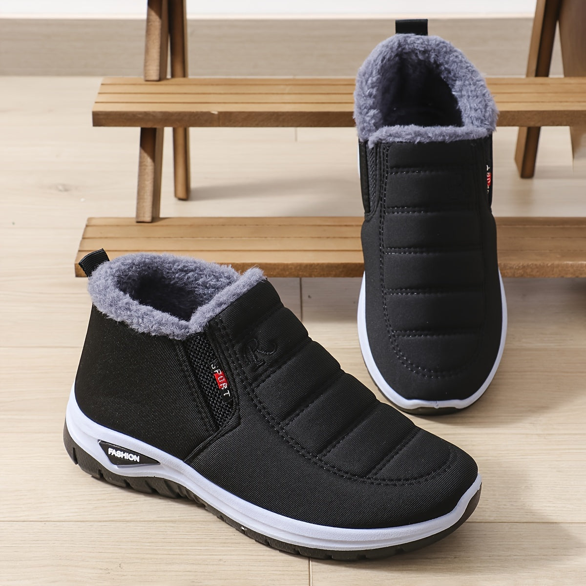 Bottines Femme Flanelle, Antidérapantes, à Enfiler, vue 3