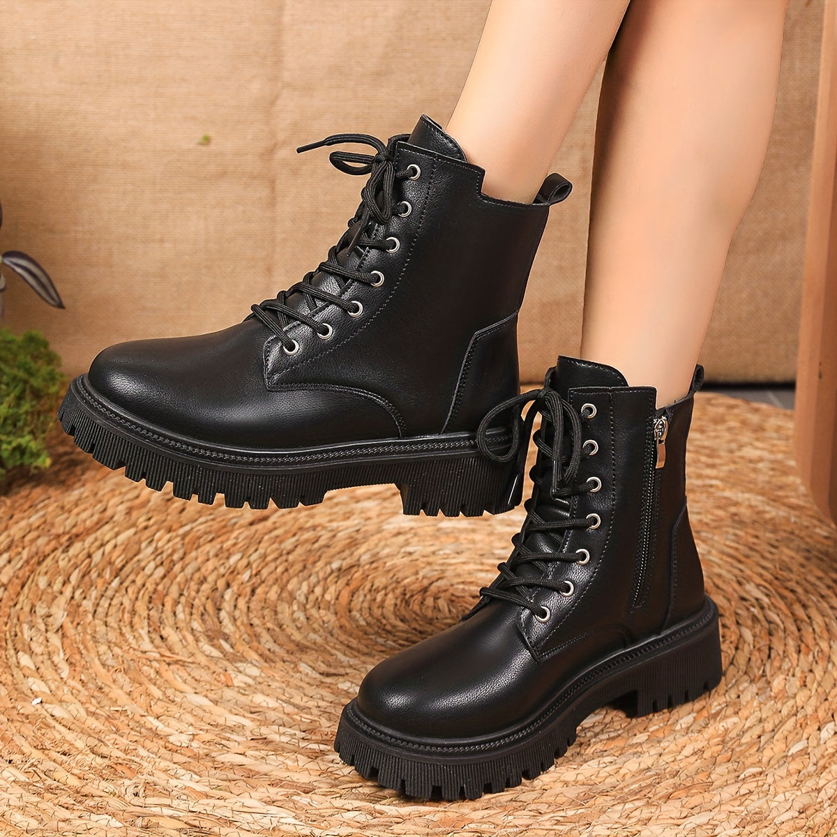 Bottines Femme Similicuir Noires à Lacets, vue 6