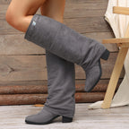 Bottes Hautes Femme à Revers, Aspect Daim, Talon Bloc, vue 14