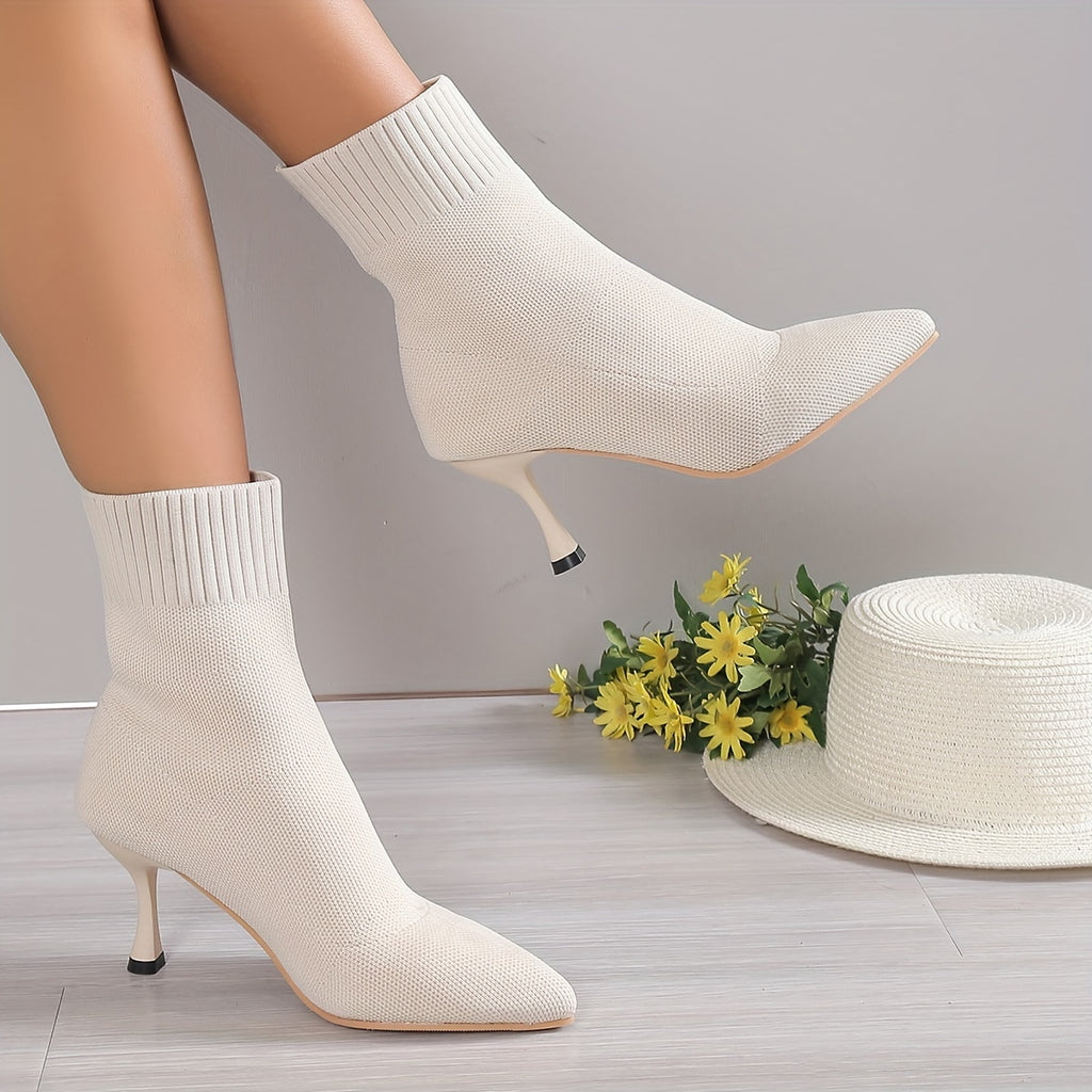 Bottes Chaussettes Femme, Talon Aiguille – coloris beige