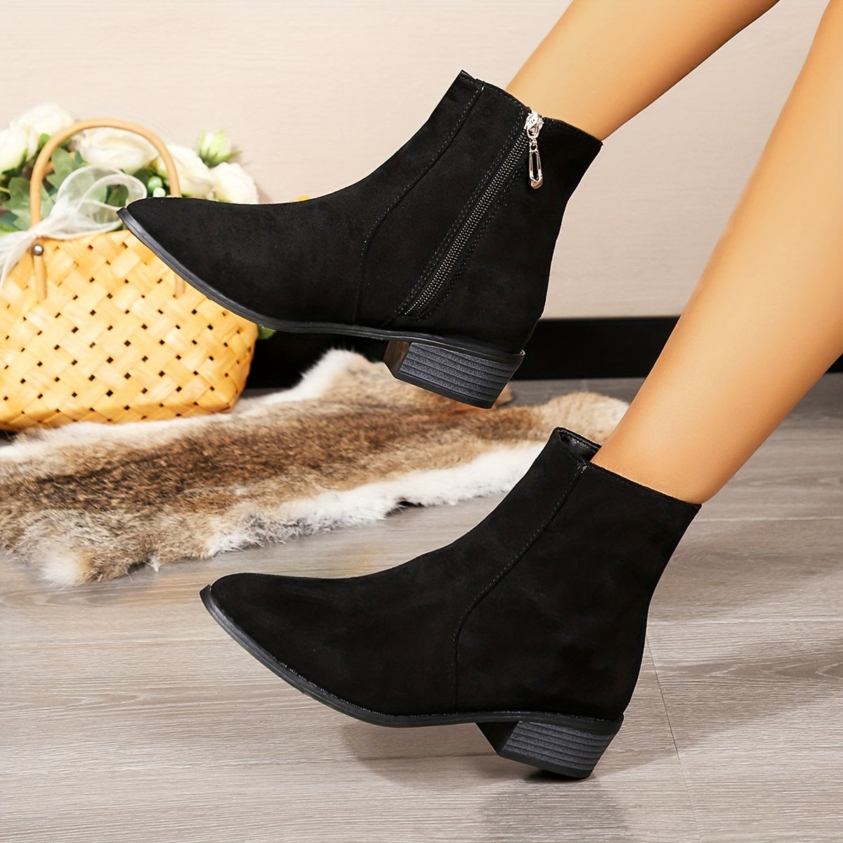 Bottines Femme Zippées, Microfibre Aspect Daim, Talon 4 cm, vue 3
