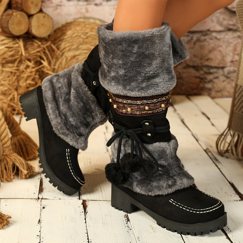 Bottes Hautes Femme en Tissu Effet Daim – coloris noir