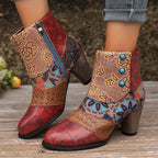 Bottines Femme Similicuir, Motif Fleuri – coloris rouge