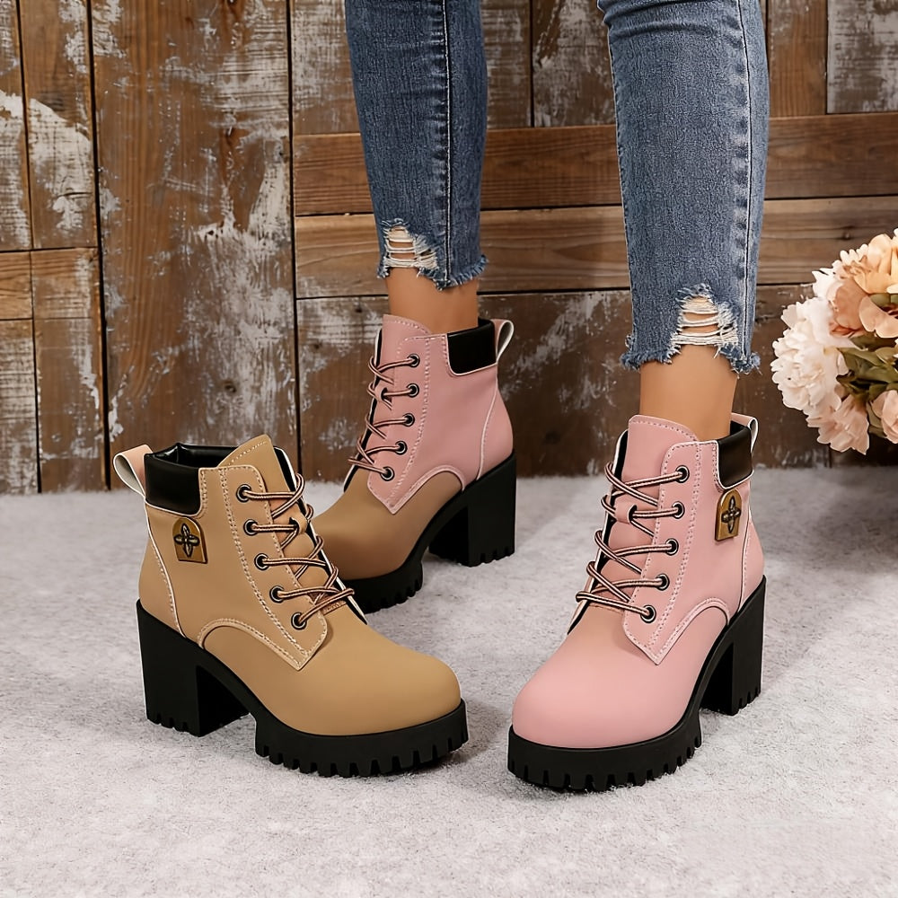 Bottes à Lacets Femme, Talon Haut Cranté, 5 Coloris, vue 5