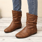 Bottes Plates Femme Similicuir, Tige Froncée – coloris marron clair, vue 2