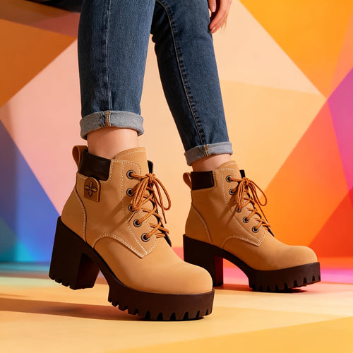 Bottes à Lacets Femme, Talon Haut Cranté, 5 Coloris