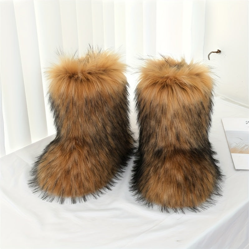 Bottes de Neige Femme Fausse Fourrure, Sans Fermeture – coloris marron