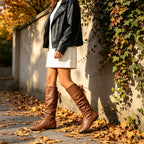 Bottes Hautes Femme Plates, Similicuir, Nœud Dos – coloris marron clair