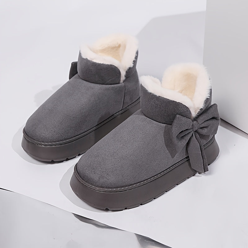 Chausson Botte Femme Nœud Décoratif, Plateforme – coloris gris