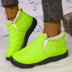 Bottes Hiver Femme à Enfiler, Col Fausse Fourrure – coloris vert fluorescent