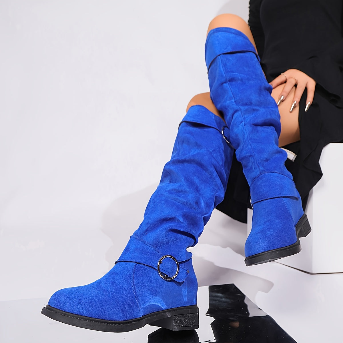 Bottes Hautes Femme, Boucle Décorative – coloris bleu