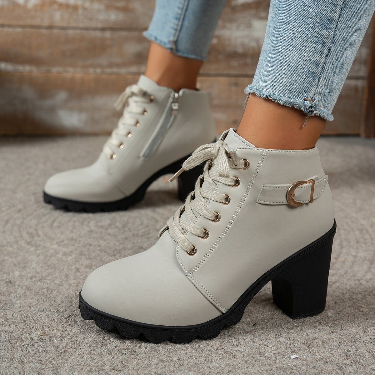 Bottines Femme à Lacets, Talon Bloc, vue 7