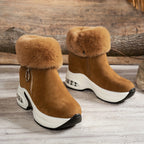 Bottines Plateforme Effet Daim, Col Fausse Fourrure – coloris brun