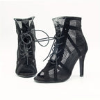 Bottines d'Été Femme Résille à Lacets, Bout Ouvert
