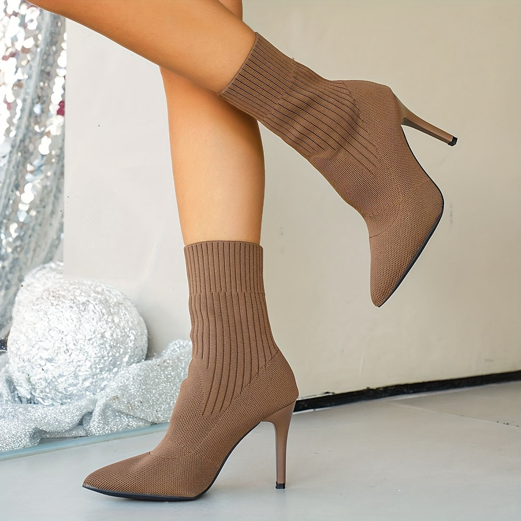 Bottines Chaussettes Femme Talon Aiguille, Maille, vue 12