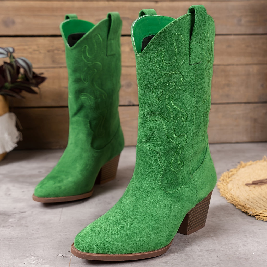 Bottes Cowboy Femme Brodées, Bout Pointu – coloris vert émeraude, vue 4