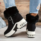 Bottines Plateforme Effet Daim, Col Fausse Fourrure, vue 8