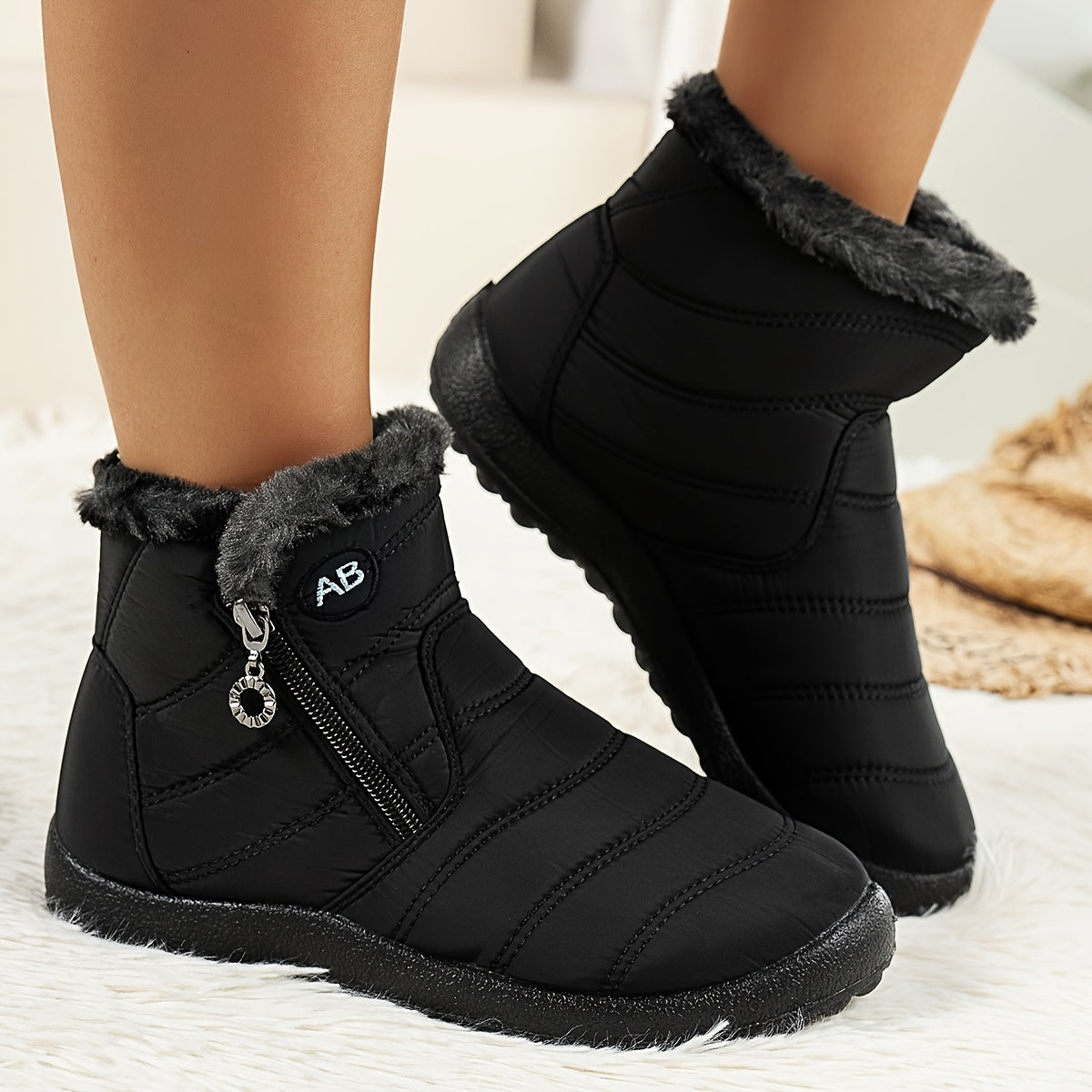 Bottes d'Hiver Femme Matelassées, Fermeture Zip, vue 2