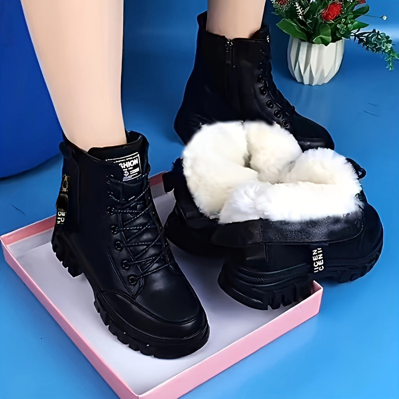 Bottines Femme Noires Plateforme, Lacets et Zip, vue 2